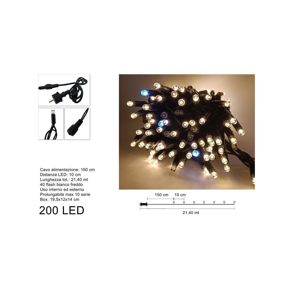 LUCCIOLONI 200 LED (40 LED FLASH) BIANCOCALDO PROLUNGABILE